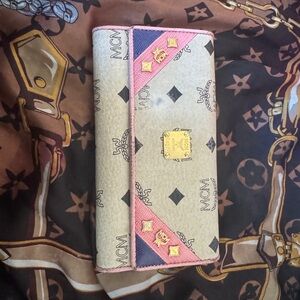 MCM Beige Logo Interior Wallet with Gold Hardware